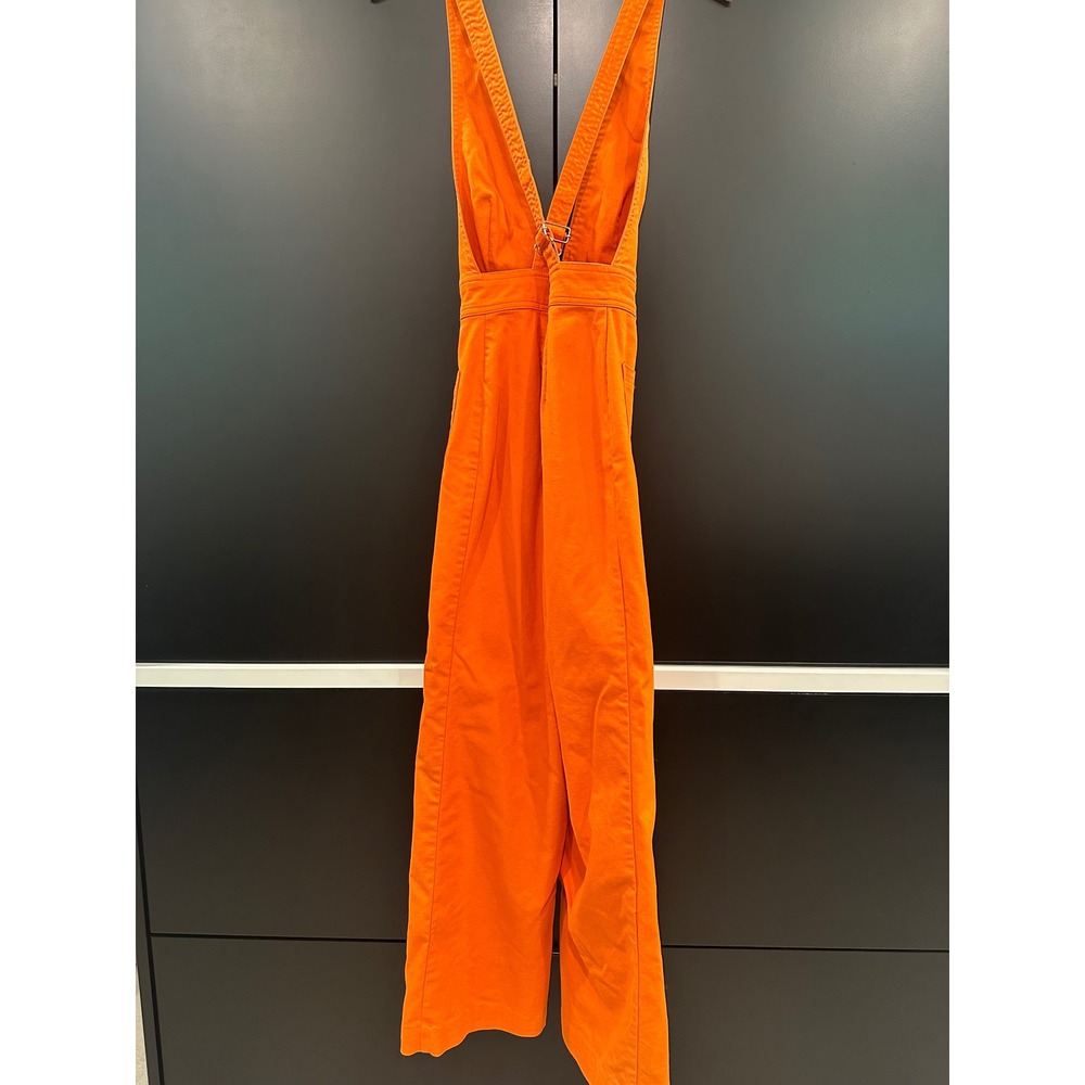 Sincerely Jules Orange Wide Leg Jumpsuit Small V-Neck Cross Back Straps Cotton - Picture 2 of 7